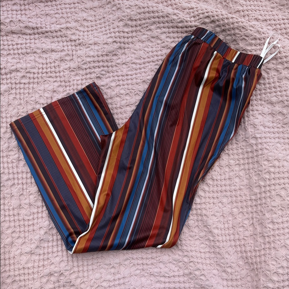 BloomChic Striped Boot Cut Pants in Rust, Navy & Mustard